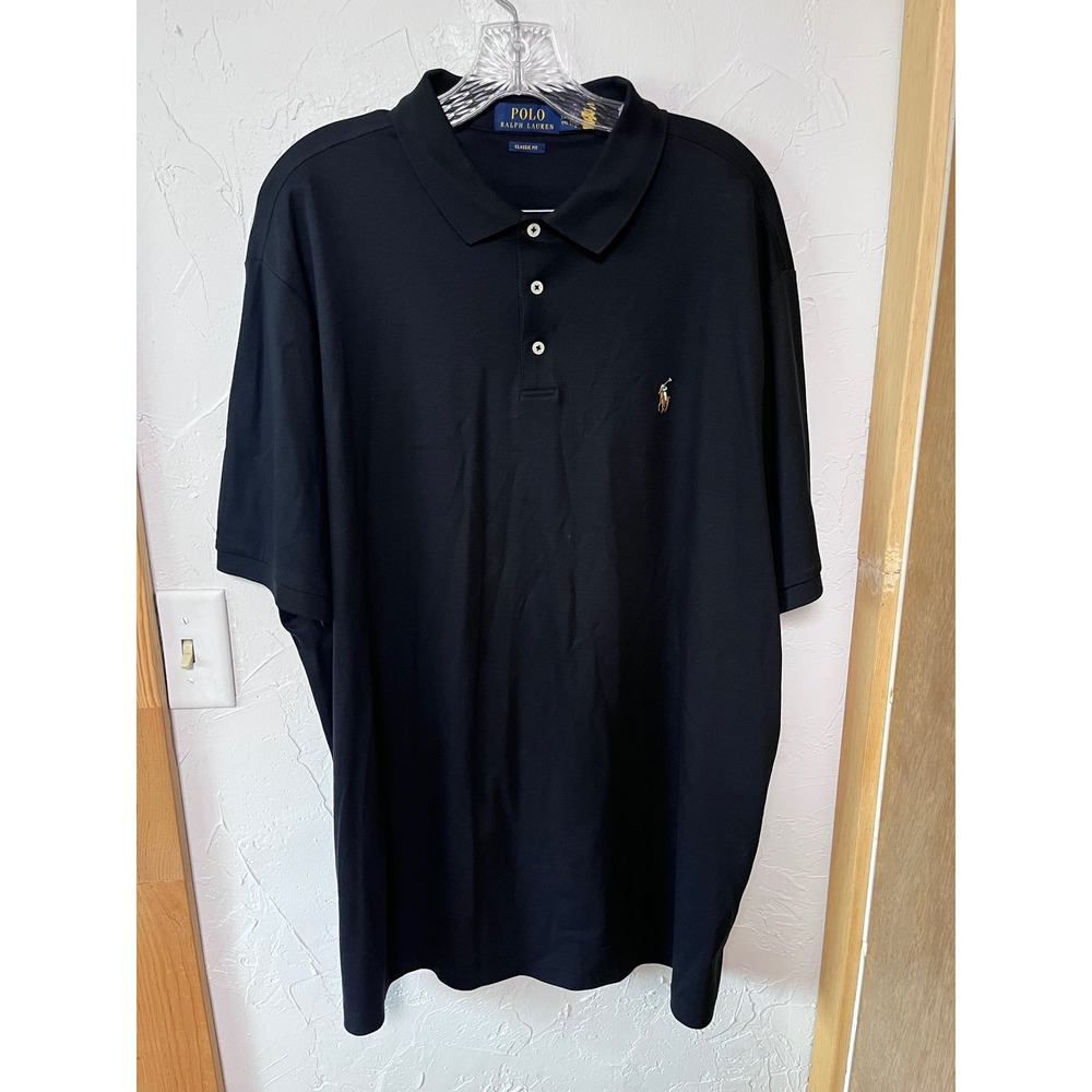 Polo Ralph Lauren Mens XXL Black Classic Fit Cotton Interlock Polo Shirt Logo